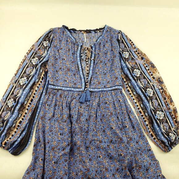 Free People Happy Feelings Maxi Dress Womens Large Blue Boho Peasant Long Sleeve - Picture 8 of 15
